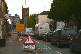 Sewage repair works cause slow-moving traffic on London Road