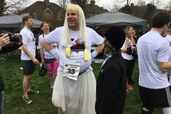 The blushing bride after completing the race