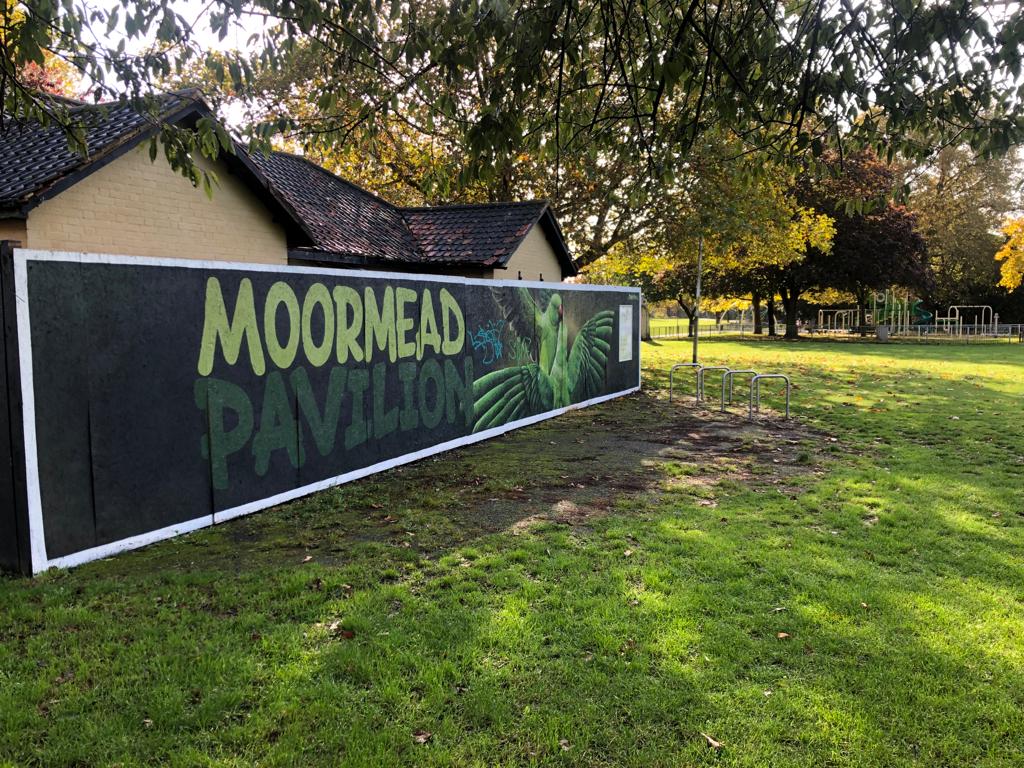 A photograph of the pavilion in Moormead Park