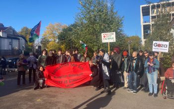 Demonstrators in support of Palestinians outside Kingston University
