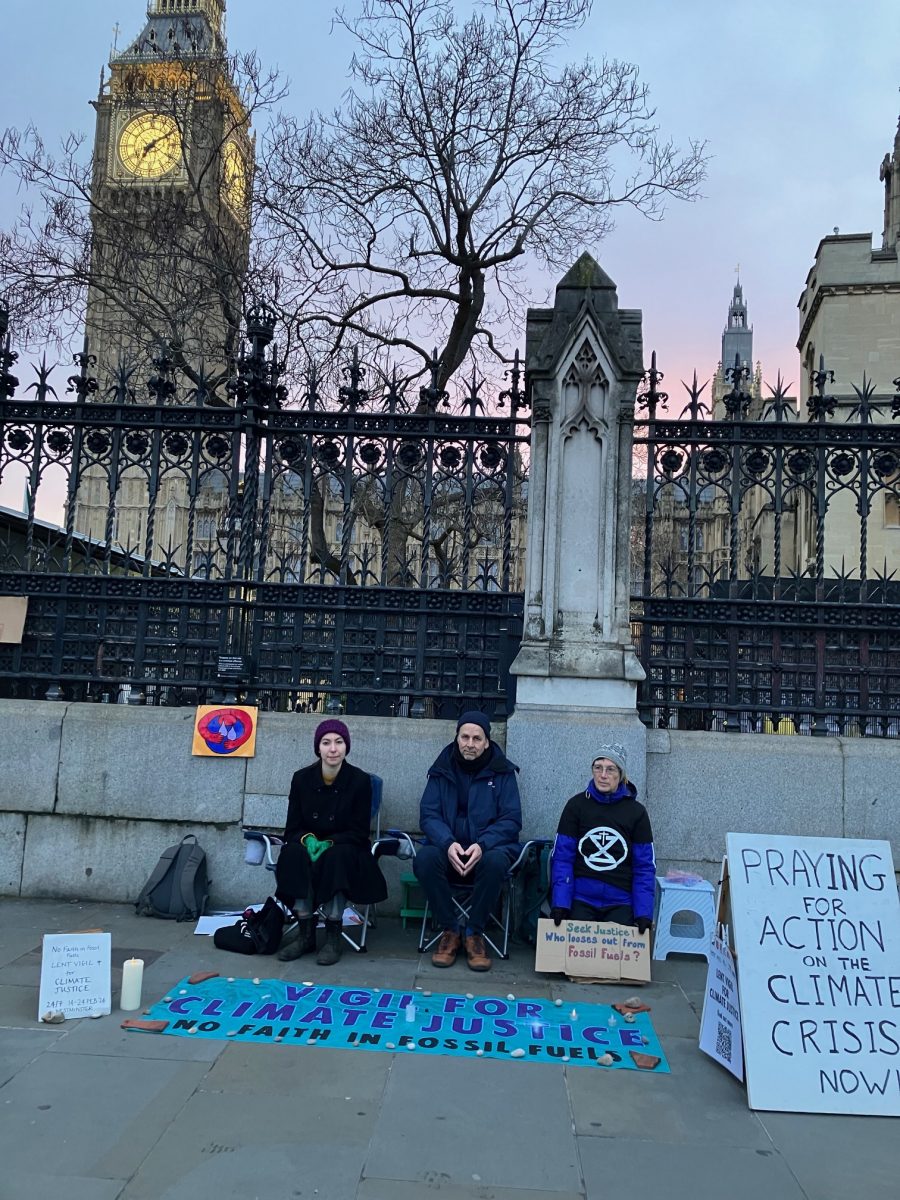 Graham Nash joins the 'No Faith in Fossil Fuels Vigil' outside the Houses of Parliament.