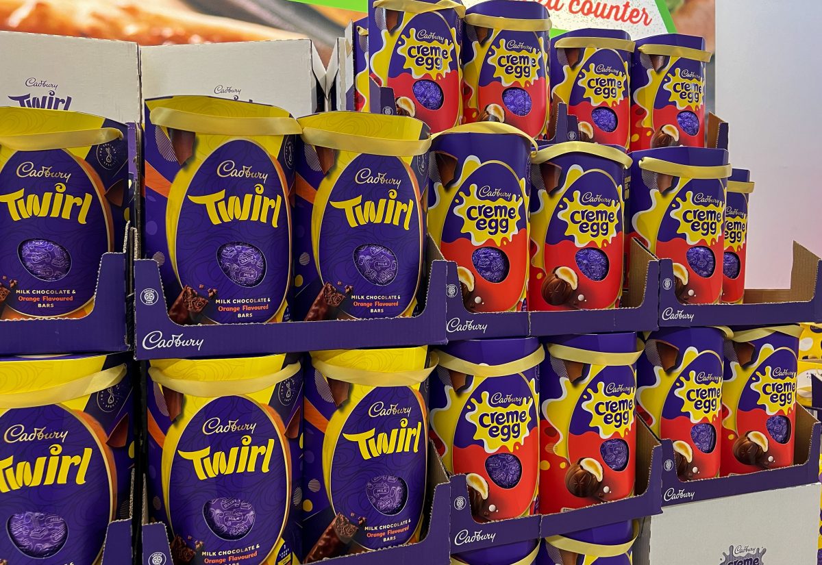 Supermarket shelves stocked full with Twirl and Creme Egg easter eggs
