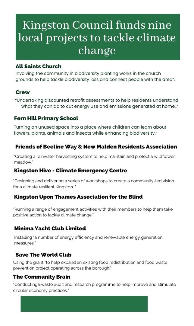 Infographic listing the nine local projects Kingston