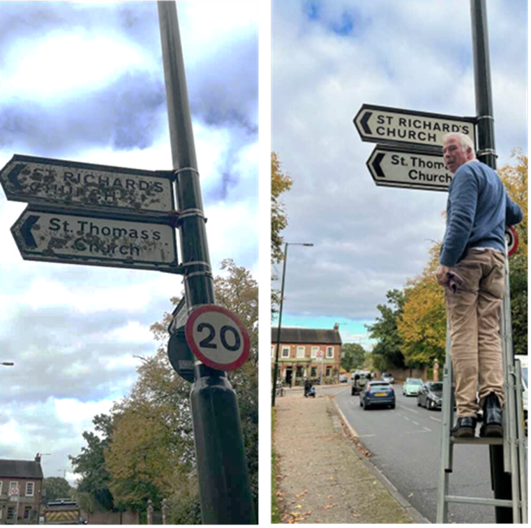 Local man cleans neglected road sign and urges others to do the same